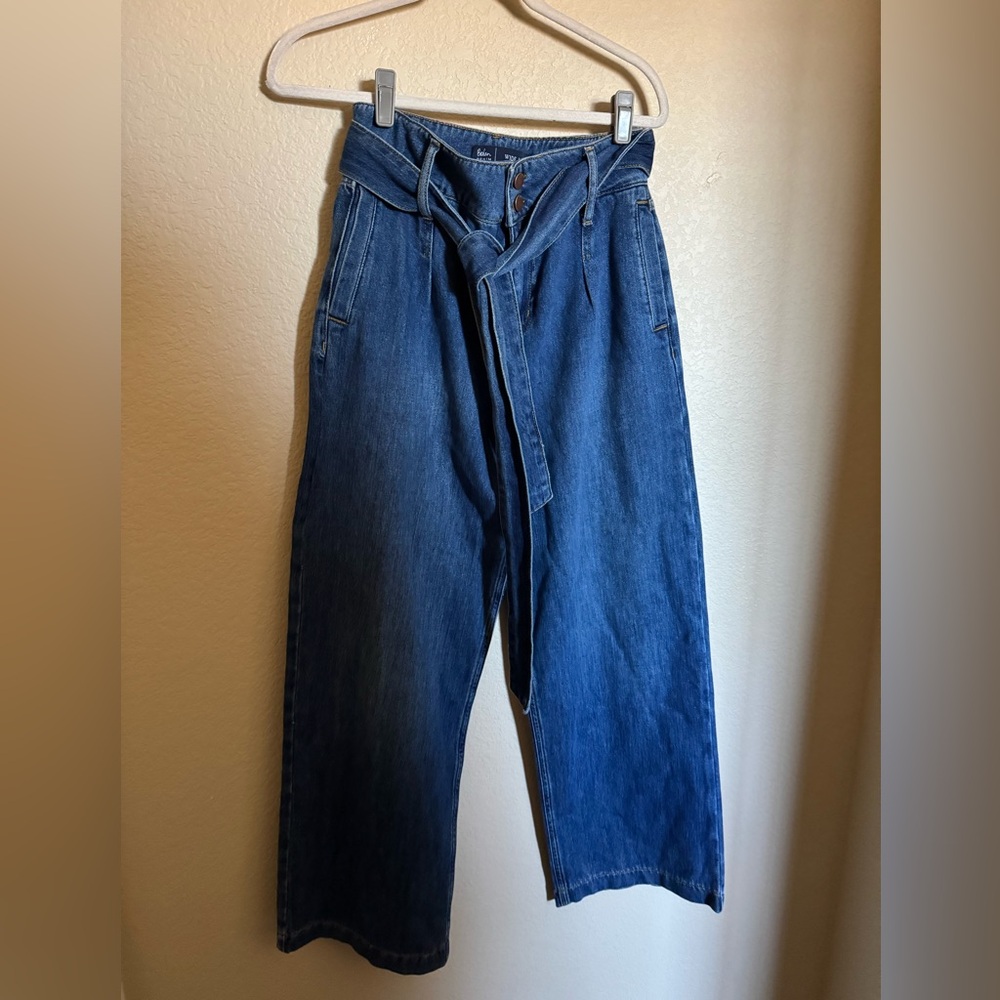 Boden Belted Wide‎ Leg Jeans Size 10 R Blue Business Casual - Picture 2 of 7